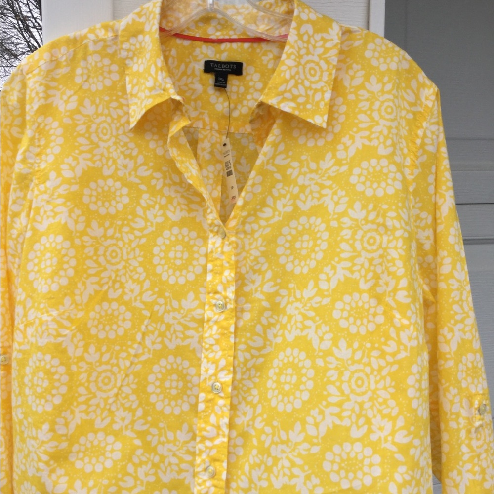 NWT Talbots Cute Yellow  & White Floral Cotton BLS - Picture 2 of 5